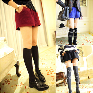 Free Shipping 2012 Autumn Winter New Arrival loose woolen shorts With Elastic Waist pants (Red+Blue+Black+Beige)121203#2