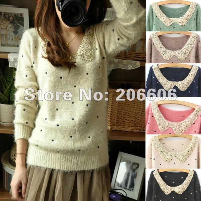 free shipping 2012 autumn winter new fashion knitted sweater for women sequin 6 colors