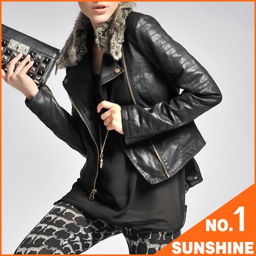 Free Shipping 2012 Autumn&Winter Top Grade Cultivate one's morality short Fashion Fur Collar PU Leather Jacket Women Coat  AMW01