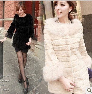 Free Shipping  2012 autumn winters han2 ban3 costly high-grade imitation rabbit hair splicing long stripe imitation fur coat