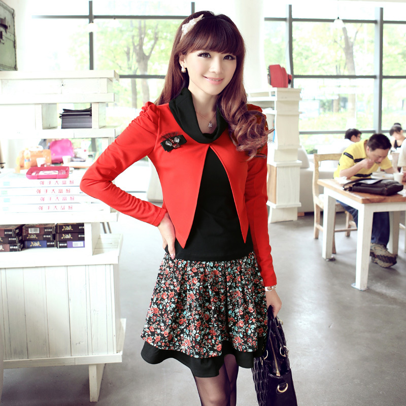 Free shipping 2012 autumn women's career dress set white collar set twinset skirt