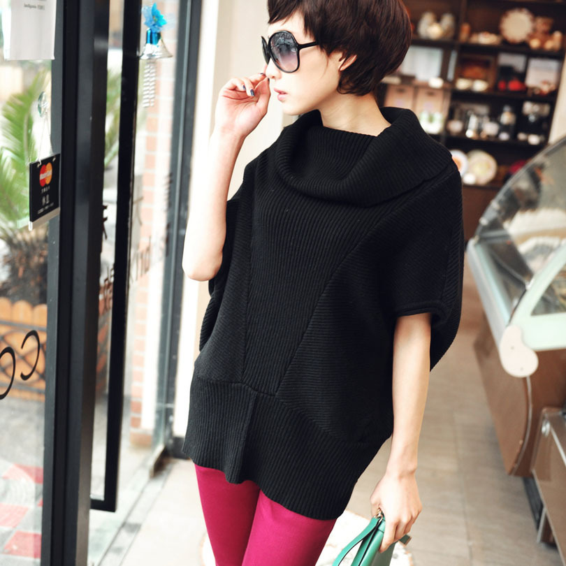 Free shipping 2012 autumn women's formal pure colorant match sleeveless heap turtleneck wool pullover