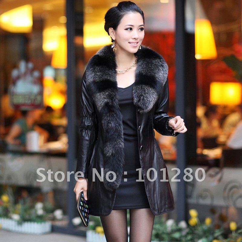 FREE SHIPPING 2012 autumn women's genuine leather mink fox fur outerwear leather clothing