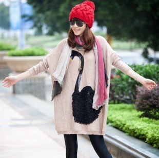 Free Shipping ! 2012 autumn women's loose plus size long-sleeve sweater slit neckline sweater