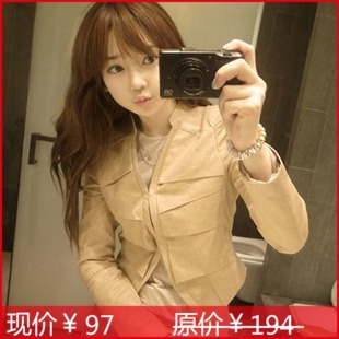 Free Shipping 2012 autumn women's sweet elegant layers of lotus leaf patchwork hook buckle all-match leather clothing outerwear