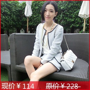 Free Shipping 2012 autumn women's sweet leather mosaic pocket elegant slim set outerwear shorts