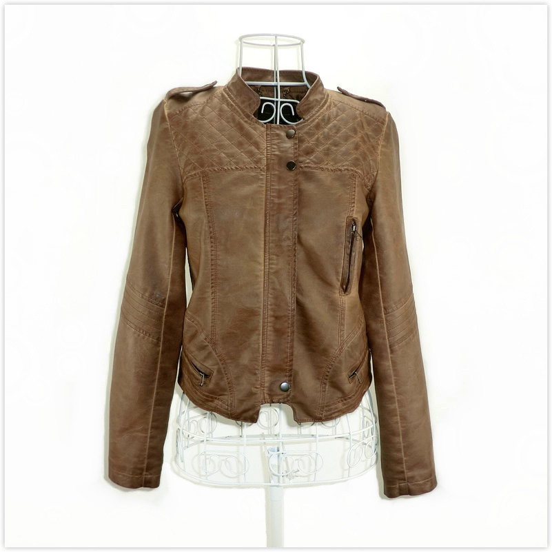 Free shipping 2012 autumn Women short design z PU stand collar motorcycle slim jacket leather clothing outerwear three-color