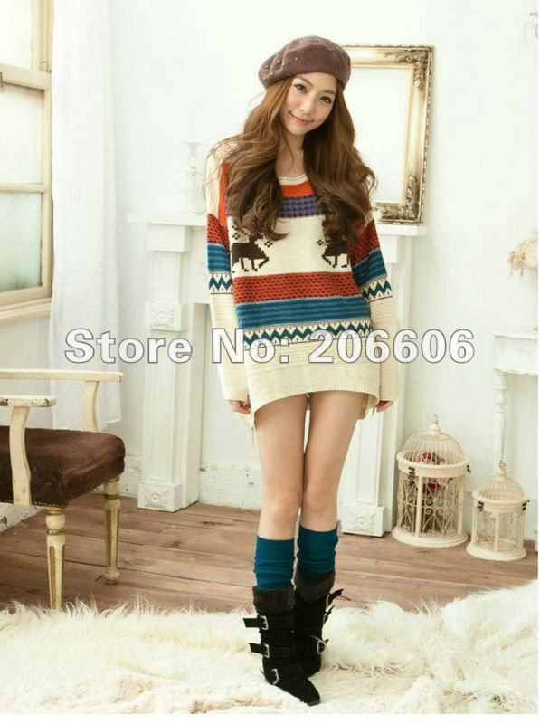 free shipping 2012 autunm winter long sleeve loose retro knitted sweater for women