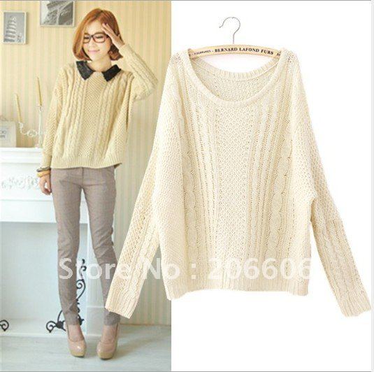 free shipping 2012 autunm winter new batwing sleeve loose pullover sweater for women 5 colors