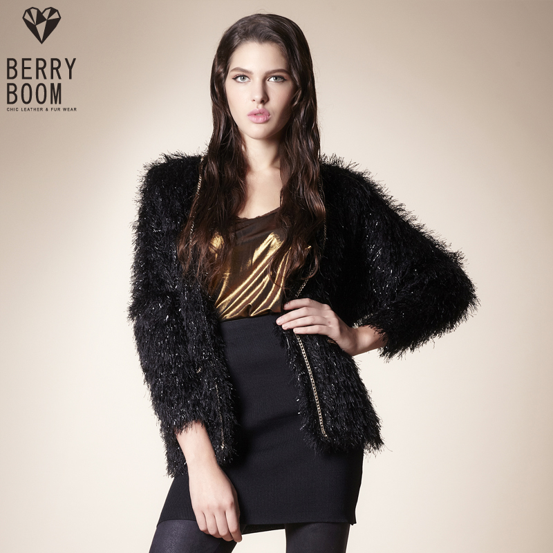 Free Shipping 2012 Baoli precious garland autumn fashion rabbit fur comfortable slim Women coat black