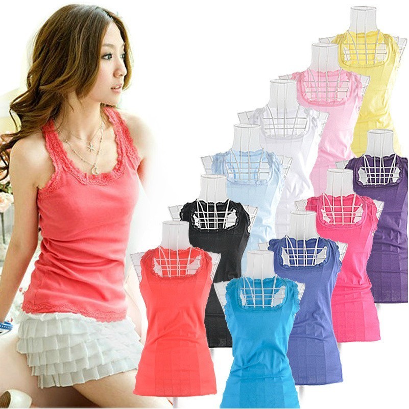 Free shipping 2012 basic shirt lace spaghetti strap tank basic female 100% cotton plus size spaghetti strap top chromophous