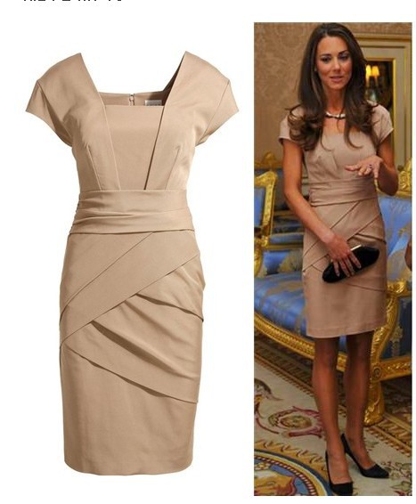 Free Shipping 2012 Beige kate formal celebrity dress kate formal nude color  British Princess Kate same style slim women's dress