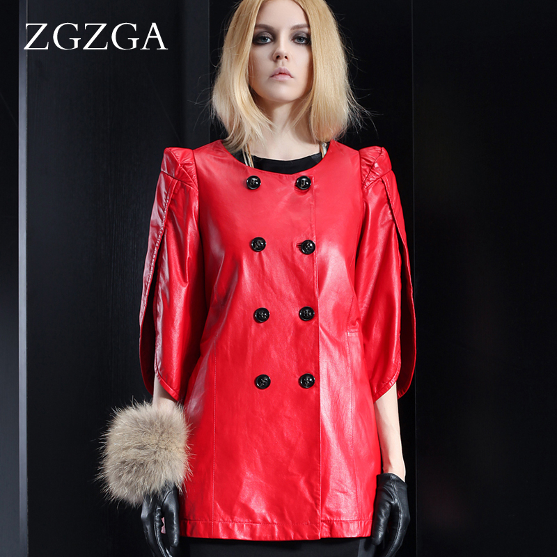 free shipping  2012 book red double breasted sheepskin belt medium-long slim genuine leather clothing