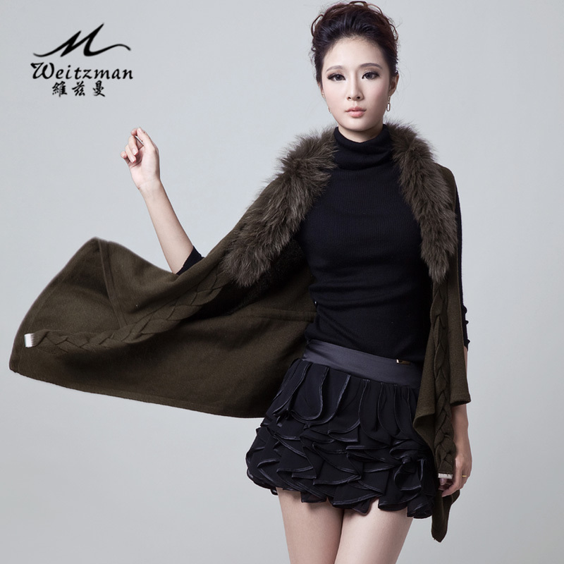 Free Shipping 2012 brief luxury large fur collar cardigan loose cashmere knitted sweater outerwear