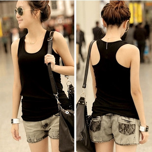 Free shipping 2012 candy color all-match long design tank 100% cotton slim basic small cute spaghetti strap