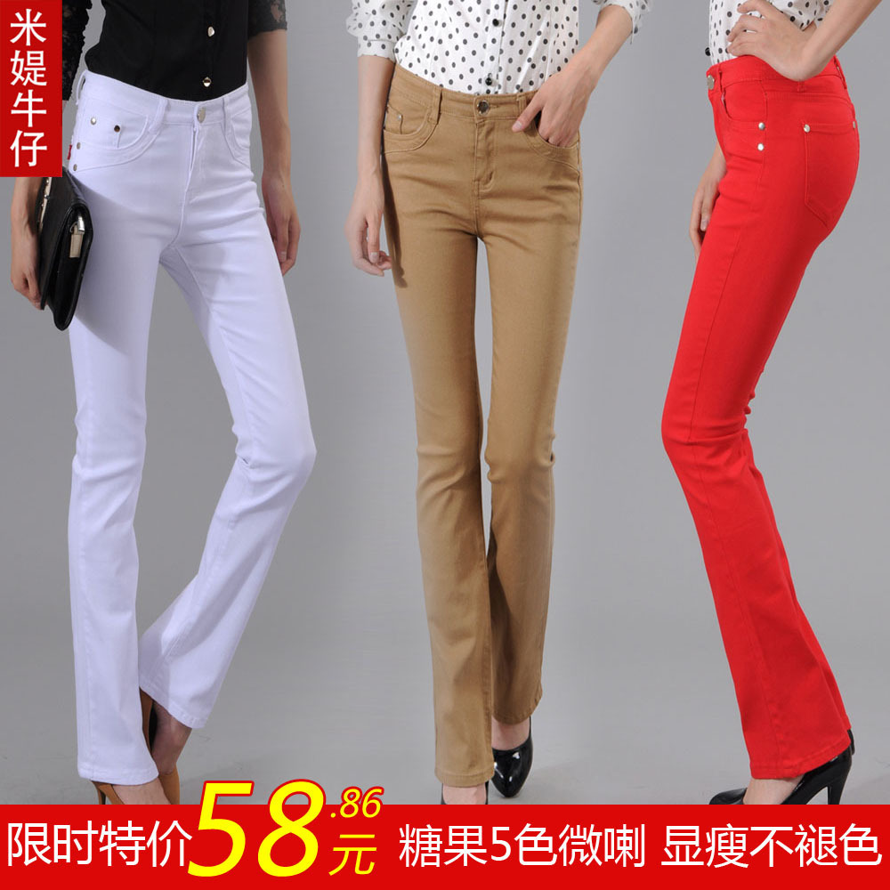 Free shipping 2012 candy color women's 100% cotton jeans boot cut female multicolour slim elastic trousers