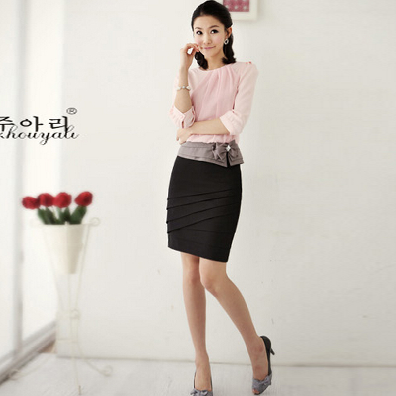 free shipping- 2012 chiffon ol career set women's fashion work wear summer skirt tailored skirt dress set