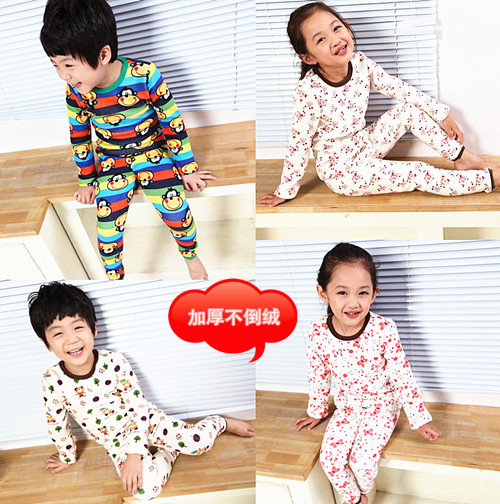 Free shipping 2012 children's clothing child male female child 100% cotton thickening cashmere thermal underwear set