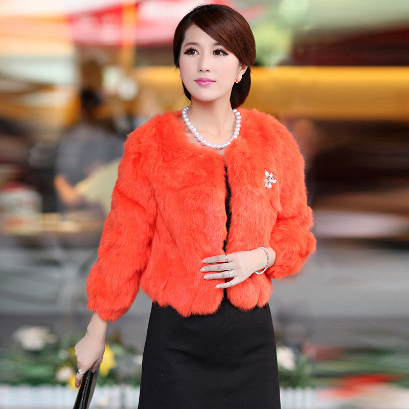 free shipping 2012 chromophous women's slim short design rabbit fur coat