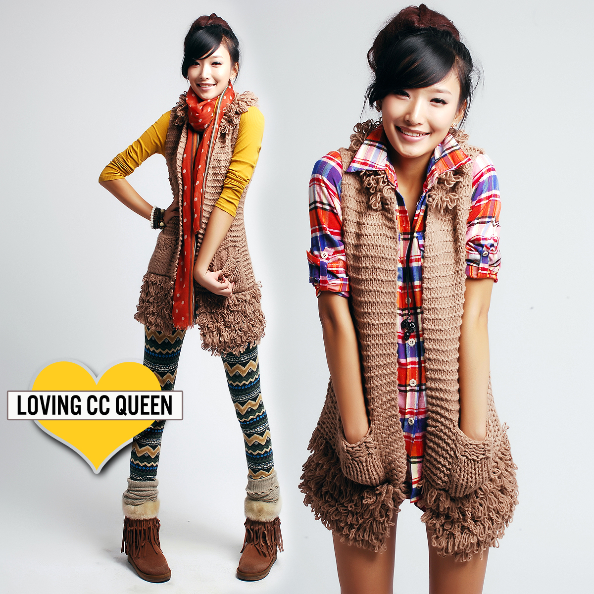 Free shipping 2012 coarse knitting hooded medium-long vest cc  b0061