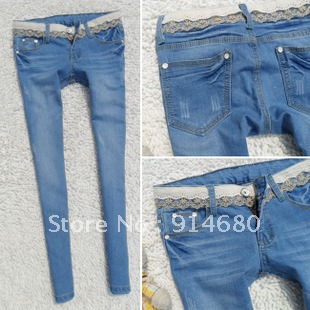 Free shipping!2012 Corea New Style Waist lace Elastic cultivate one's morality Women's jeans  Four sizes