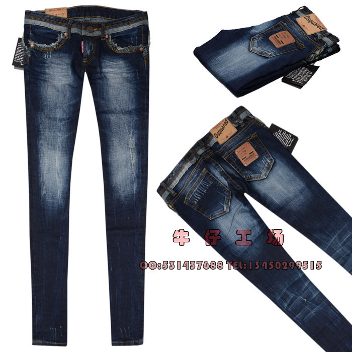 Free Shipping 2012 d2 whisker wearing white water wash women's low-waist denim jeans v-165