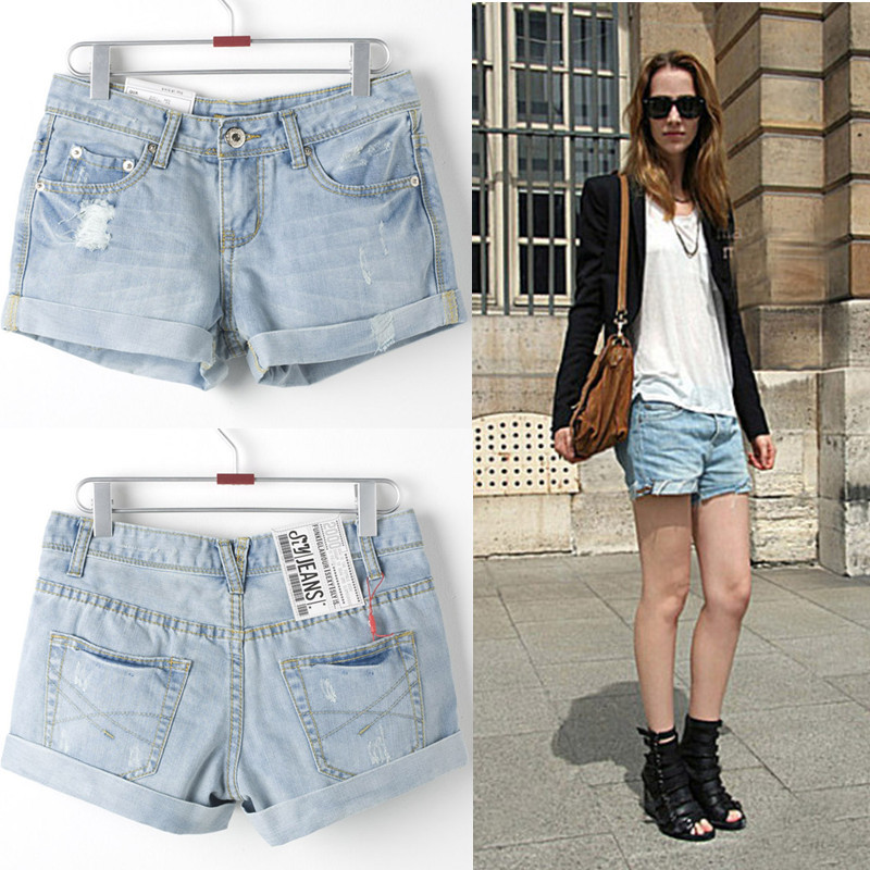 Free shipping, 2012 denim shorts female hole jeans female shorts slim denim pants thin