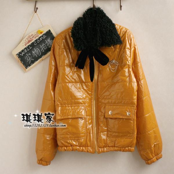 Free shipping 2012 double pocket zipper bright color wadded jacket cotton-padded jacket cotton-padded jacket muffler scarf