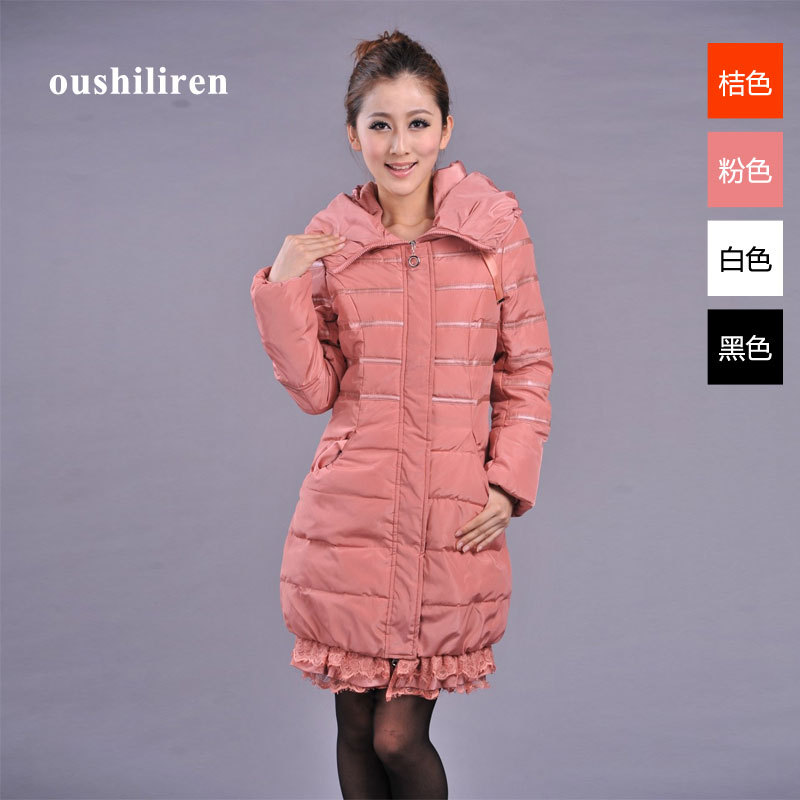 Free shipping ,2012 down coat female lace decoration winter long design slim goose down clothing