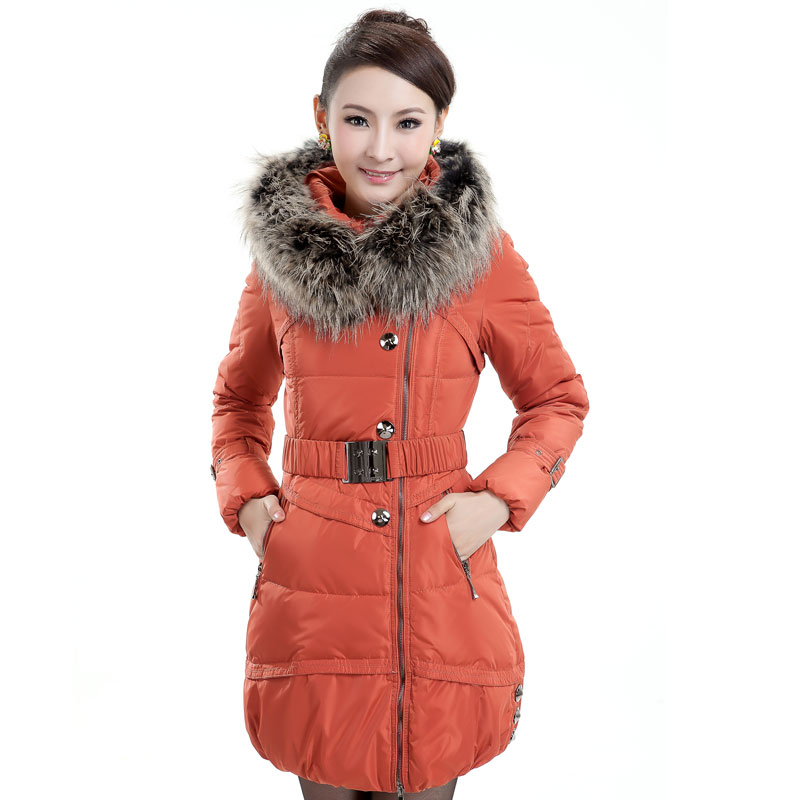 Free shipping 2012 down coat female wool large fur collar medium-long slim size m-xl