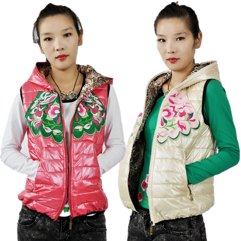 FREE SHIPPING 2012 down cotton vest national trend embroidered with a hood women's cotton vest waistcoat