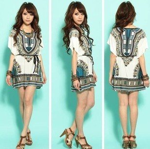 Free shipping/2012 dress/Miniskirt/Ice silk cotton/bat sleeve/round brought/national wind/match chatelaine/dress//RG1206015