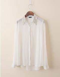 Free shipping 2012 Europen and America Metal Rivet Collar Retro Turn-down Collar Chiffon shirt/ lady long sleeve shirt