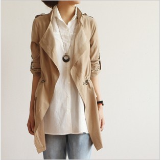 Free Shipping 2012 fashion 2012 autumn slim elastic waist medium-long sunscreen casual outerwear female trench female