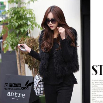 free shipping 2012 fashion all-match black faux fur vest