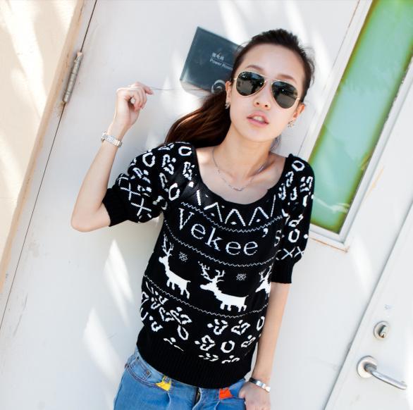 Free shipping 2012 Fashion autumn and winter new Christmas deer computer jacquard five sleeve sweater ! X17672491460