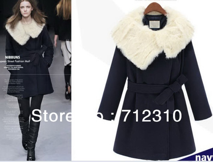 Free Shipping---2012 Fashion Coats,Women's Woolen Coat,Winter Jacket,Leather Collar Outwear Drop Price