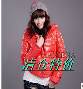 free shipping 2012 fashion down jacket Anifna fashion all-match patent leather slim short design  women's down coat