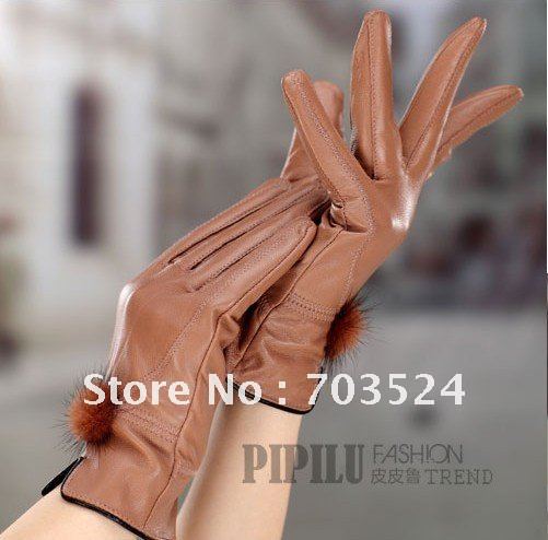 free shipping 2012 Fashion Genuine 100% Leather Glove Lamb Glove Made by Grade-A Lamb/Sheep Skin with Rex Rabit Fur