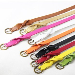 Free shipping 2012 Fashion high quality sexy Slender waist belt  Women's Cute Candy color PU leather Thin Belt