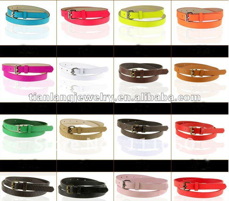 free shipping 2012 fashion ladies candy color pu leather belts with multicolor 10pcs/pack