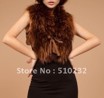 Free Shipping 2012 Fashion ladies' vest, raccoon dog fur vest with rex rabbit fur hemline