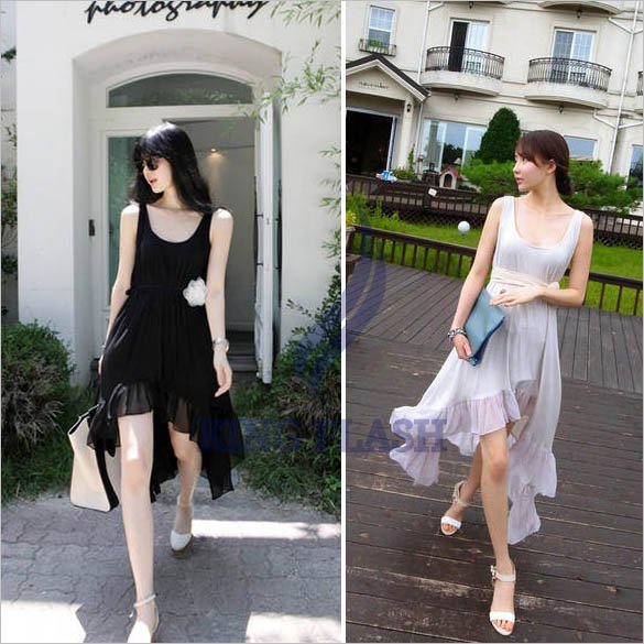 Free Shipping 2012 Fashion Lady/Women's Stretch Asymmetrical Summer Lotus Leaf Sleeveless Beach Tank Sun Long Dress