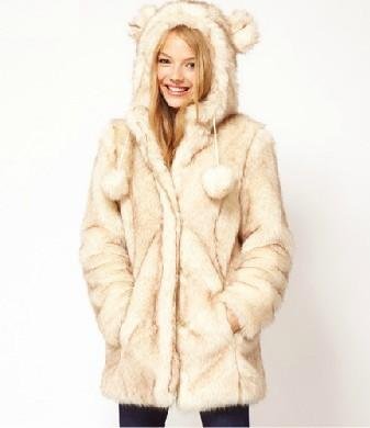 Free shipping 2012 Fashion  lovely hooded double color fur long fur coat