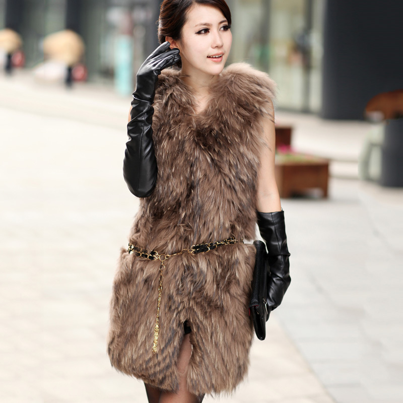 free shipping 2012 fashion new arrival casual raccoon fur women's luxury fur vest outerwear top