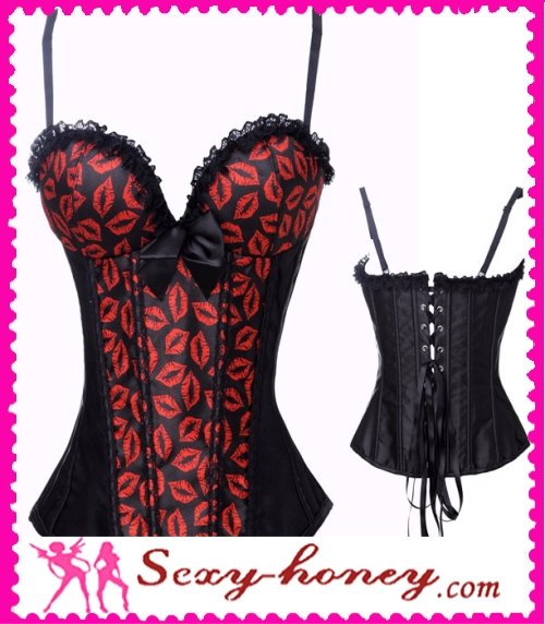 Free Shipping 2012 Fashion New Sexy Lace up Steel Bustier Corset Lingerie Underwear