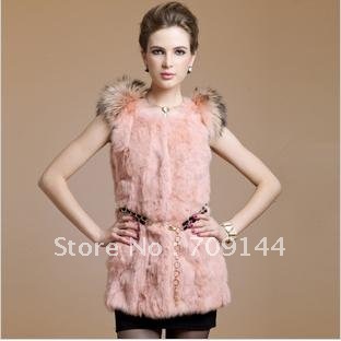 Free Shipping 2012 Fashion Noble rabbit fur raccoon Fur shoulder coat vest women M L XL XXL