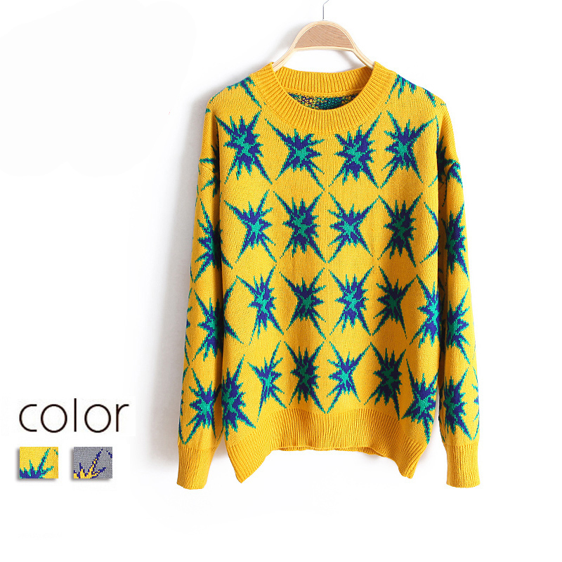 free shipping 2012 fashion print loose o-neck regular style pullover sweater wx1282