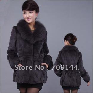 Free Shipping 2012 Fashion rabbit fur fox Fur collar Jacket  women winter coat