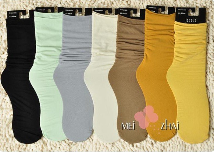 Free Shipping 2012 Fashion Roll Top Ankle High Cotton Candy Color Wrinkle Socks Stocking